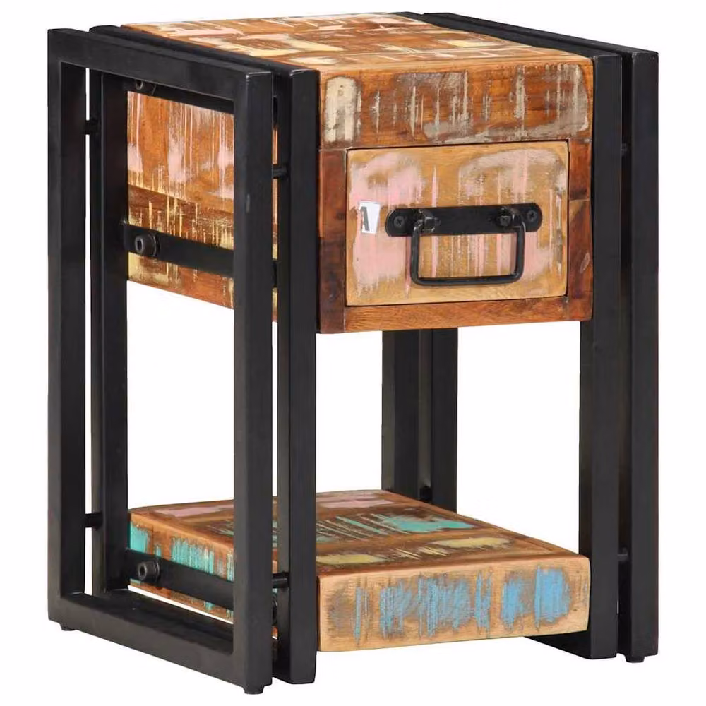 Berkfield Home Set of 2 Rustic Reclaimed Wood Nightstands, Multicolour, W/D/H: 40 x 40 x 40 cm – 2