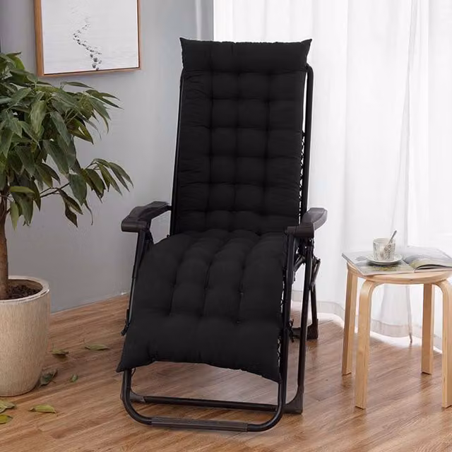 Livingandhome Black Outdoor Patio Lounge Recliner Chair Cushion Seat Pad with Non-Slip Hook and Loop Fastening and Cotton Material