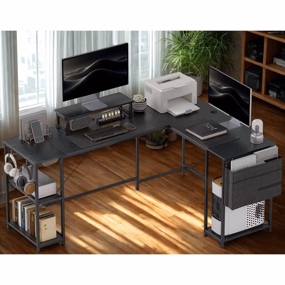 FURNOS Industrial L Shaped Corner Computer Desk in Black, W/D/H: 168 x 120 x 76 cm – 5