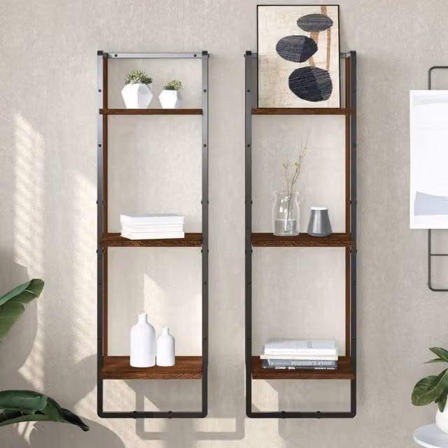 Berkfield Home 3-Tier Wall Mounted Shelf in Brown Oak, W/D/H: 30 x 25 x 100 cm – 1