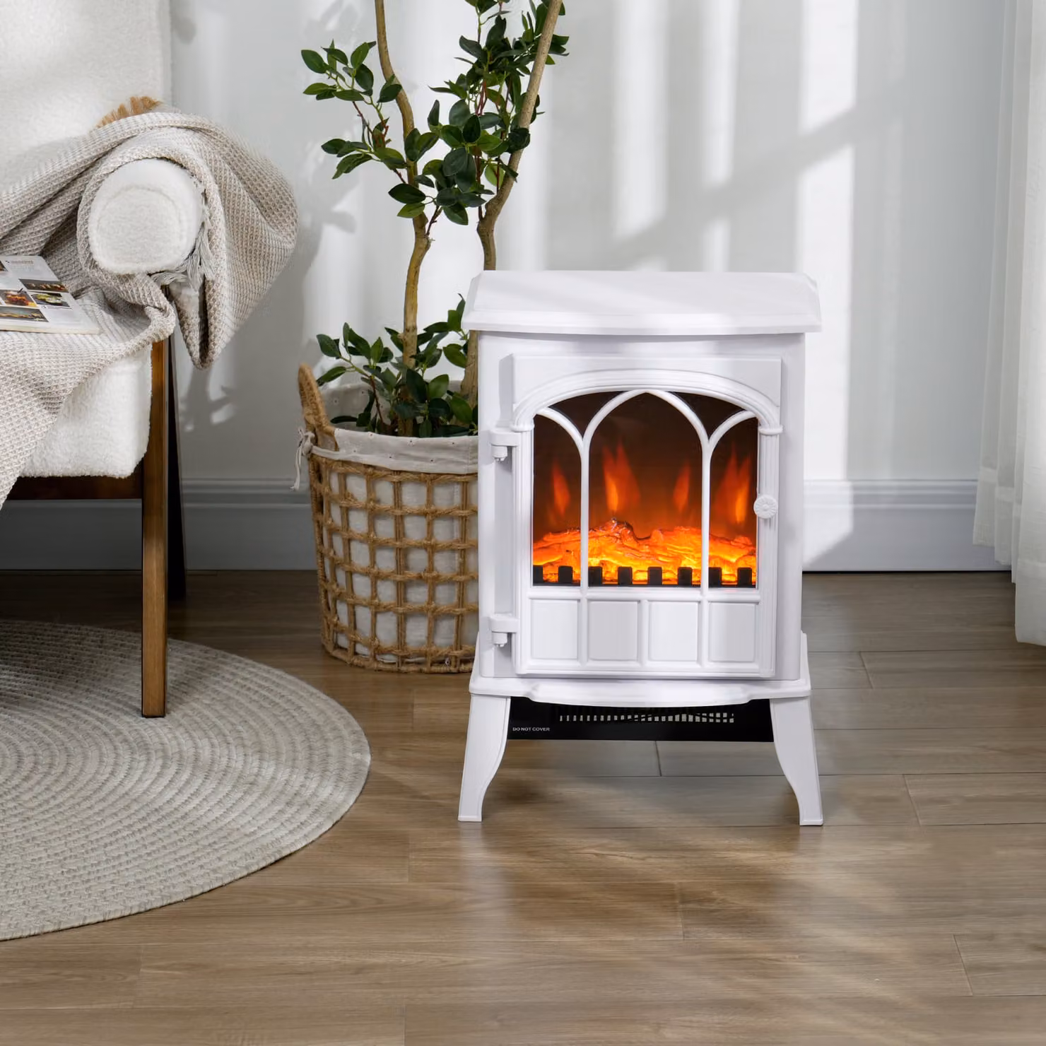 HOMCOM Freestanding Electric Fireplace and Stove Heater with LED Flame Effect in White – 2