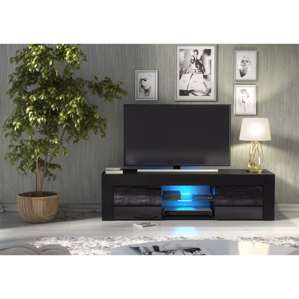 Creative Furniture Loom TV Unit in Black with Glossy Doors, W: 130 cm, D: 35 cm, H: 35 cm – 2
