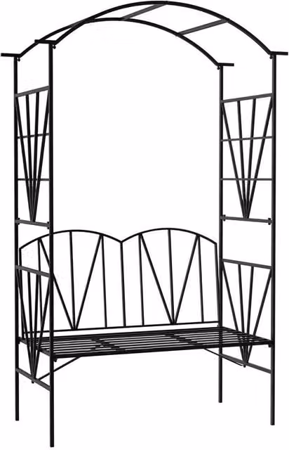 Hinsinc Art Deco Metal Garden Bench with Arch in Matt Black