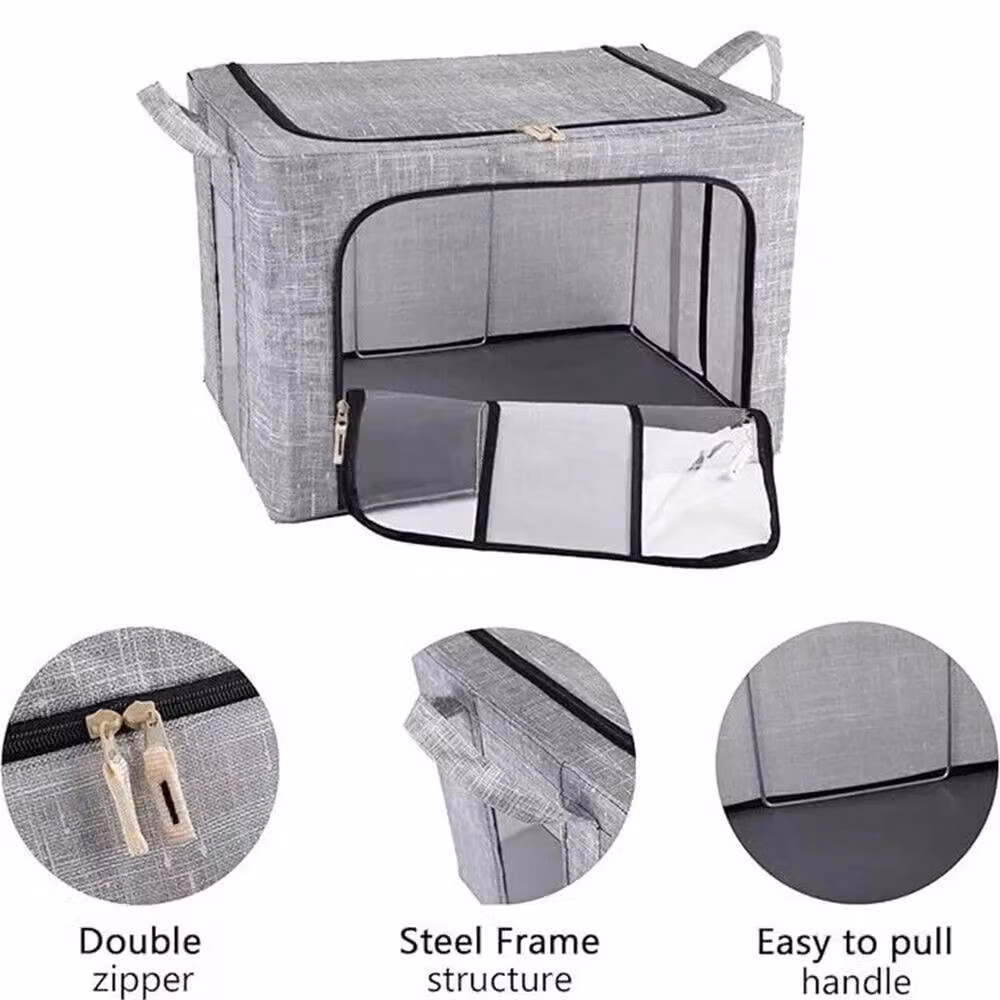 Nordara 3X 66L Folding Storage Box Wardrobe Organiser in Grey with Fabric and Metal Frame – 2
