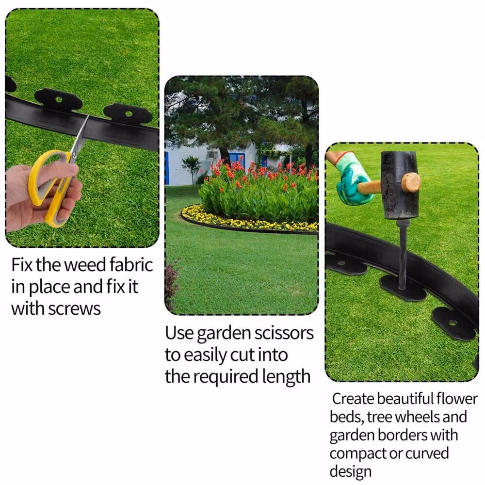 NESTLUNE Black Plastic Lawn Edge Border with 50 Pegs – 6