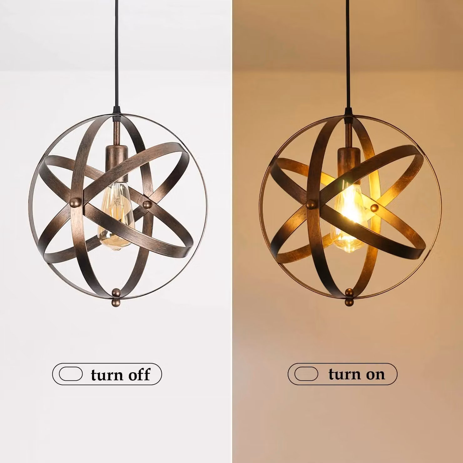 COMELY Industrial Globe Farmhouse Pendant Light in Copper – 5