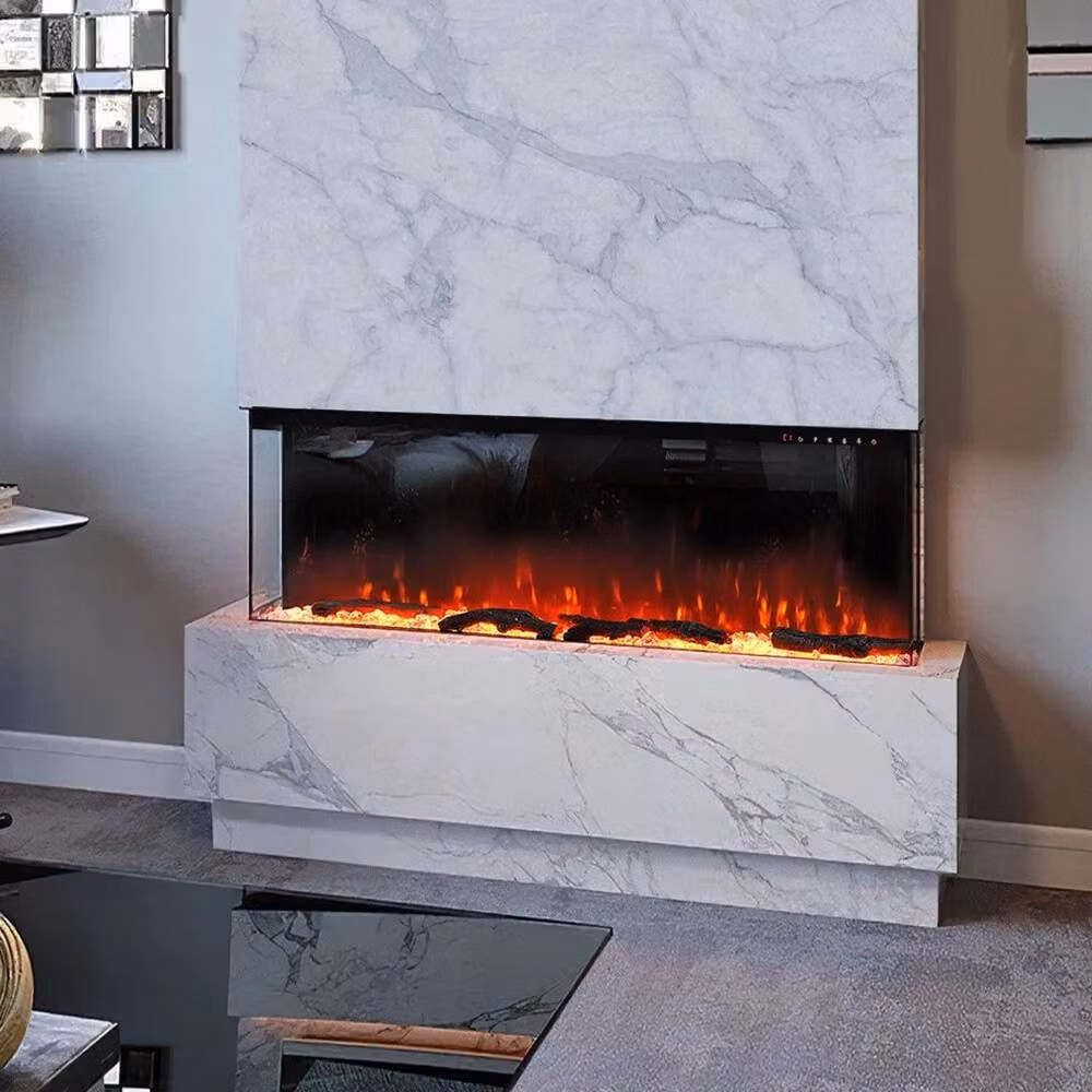 PAWNORA 80 inch 3 Sided Panoramic Electric Fireplace with Glass in Black, W: 203.2 cm, H: 43.9 cm – 5