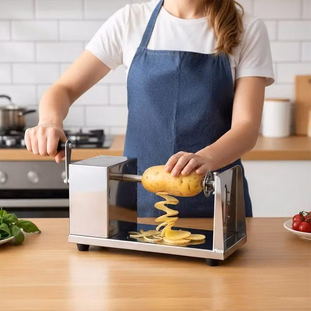 Dragodirect Manual Stainless Steel Potato Spiral Slicer with Tornado Skewers in Silver