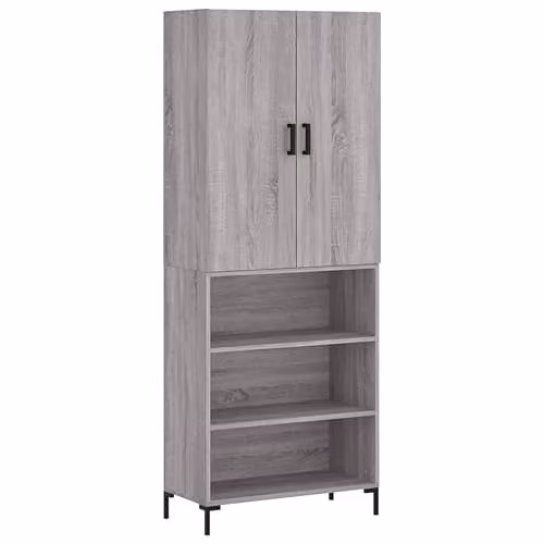 vidaXL Modern Grey Sonoma Highboard with Hinged Doors and Internal Shelves, W/D/H: 69.5 x 34 x 180 cm – 1