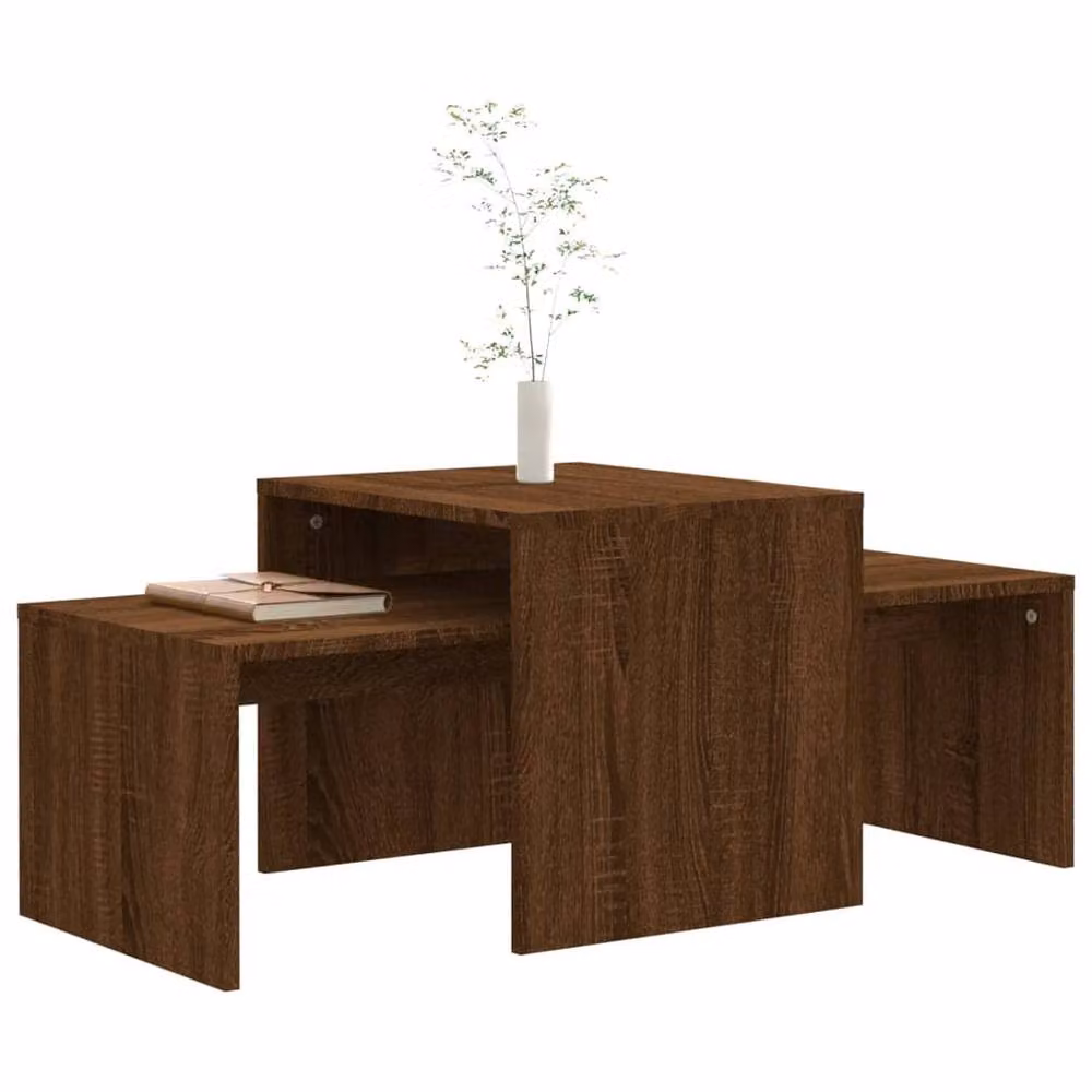 Berkfield Home Brown Oak Nested Coffee Table Set in Engineered Wood, W: 100 cm, D: 48 cm, H: 40 cm – 3