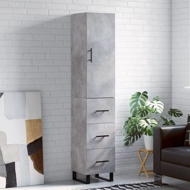 Berkfield Home Industrial Highboard in Concrete Grey, H 180 x W 34.5 x D 34 cm – 1