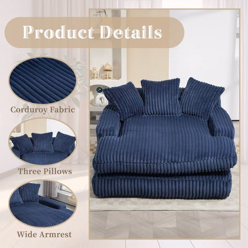 Direct Wicker Oversized L-Shape Upholstered Chaise Lounge Sofa with Scatter Cushions in Blue – 3
