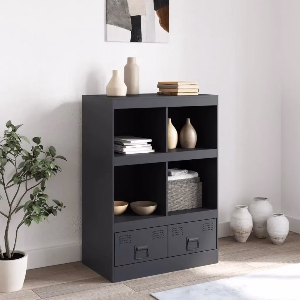 Berkfield Home Anthracite Steel Highboard, W: 67 cm, D: 39 cm, H: 95 cm – 3