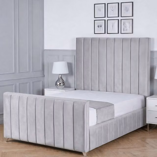 Living Comfort Bedz Zenith Upholstered Velvet Gas Lift Storage Bed in Silver, W/D: 120 x 200 cm – 1