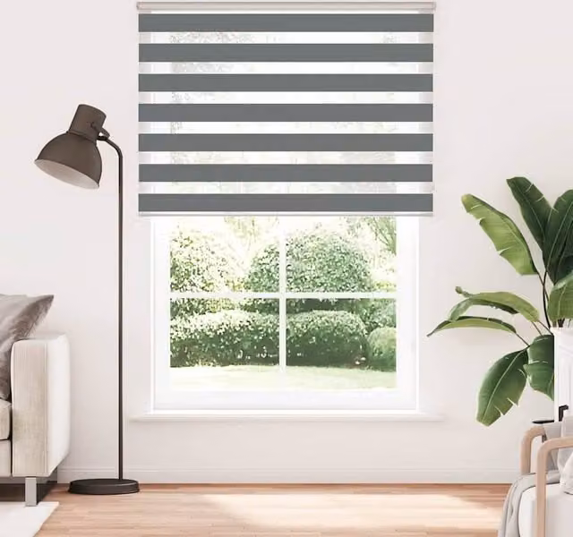 Berkfield Home Zebra Day and Night Blind in Grey Polyester, W: 165 cm, H: 230 cm – 1