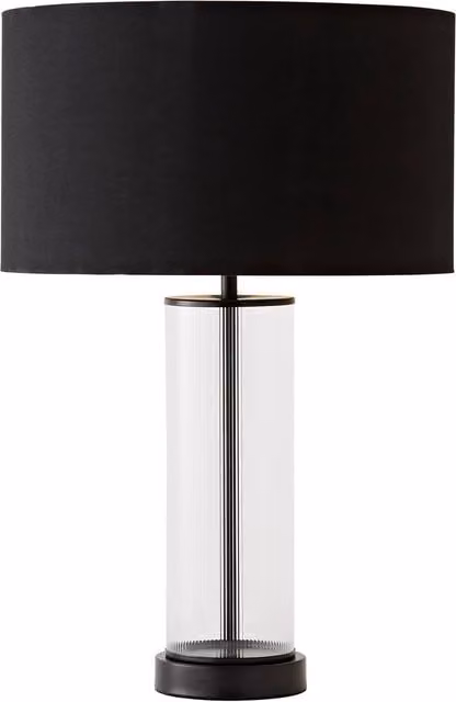 ValueLights Calin Matte Black Rib Glass Table Lamp with Gold Metallic Inner Shade