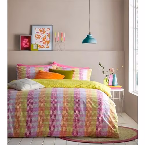 Riva Home Furn Neola Reversible Graphic Duvet Cover and Pillowcase Set, Multicolour and Green, W/D/H: 200 x 220 cm and 140 x 200 cm