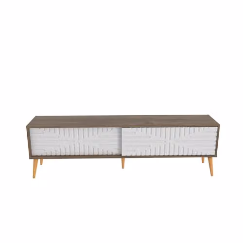 DECOROTIKA Riso Modern TV Stand with Sliding MDF Doors and Solid Wood Legs, White and Brown, W: 180 cm, H: 54 cm, D: 35 cm – 1
