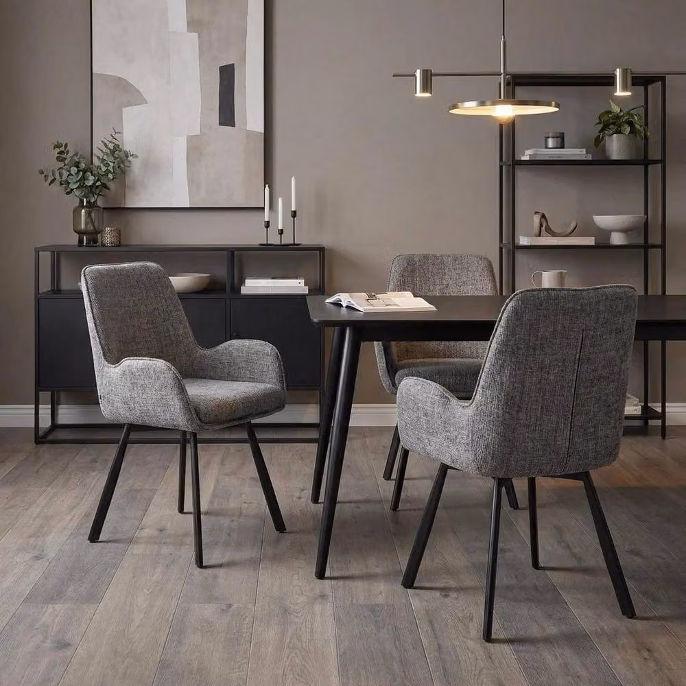 KORVIXA Pack of 2 Grey Fabric 360 Swivel Dining Chairs with Armrests – 2