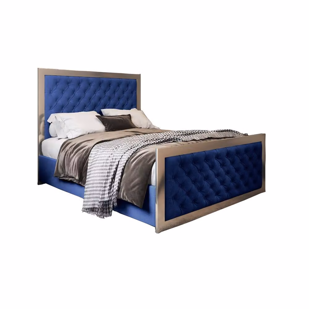KDMD Mawdesley Super King Upholstered Velvet and Metal Designer Bed Frame in Blue – 2