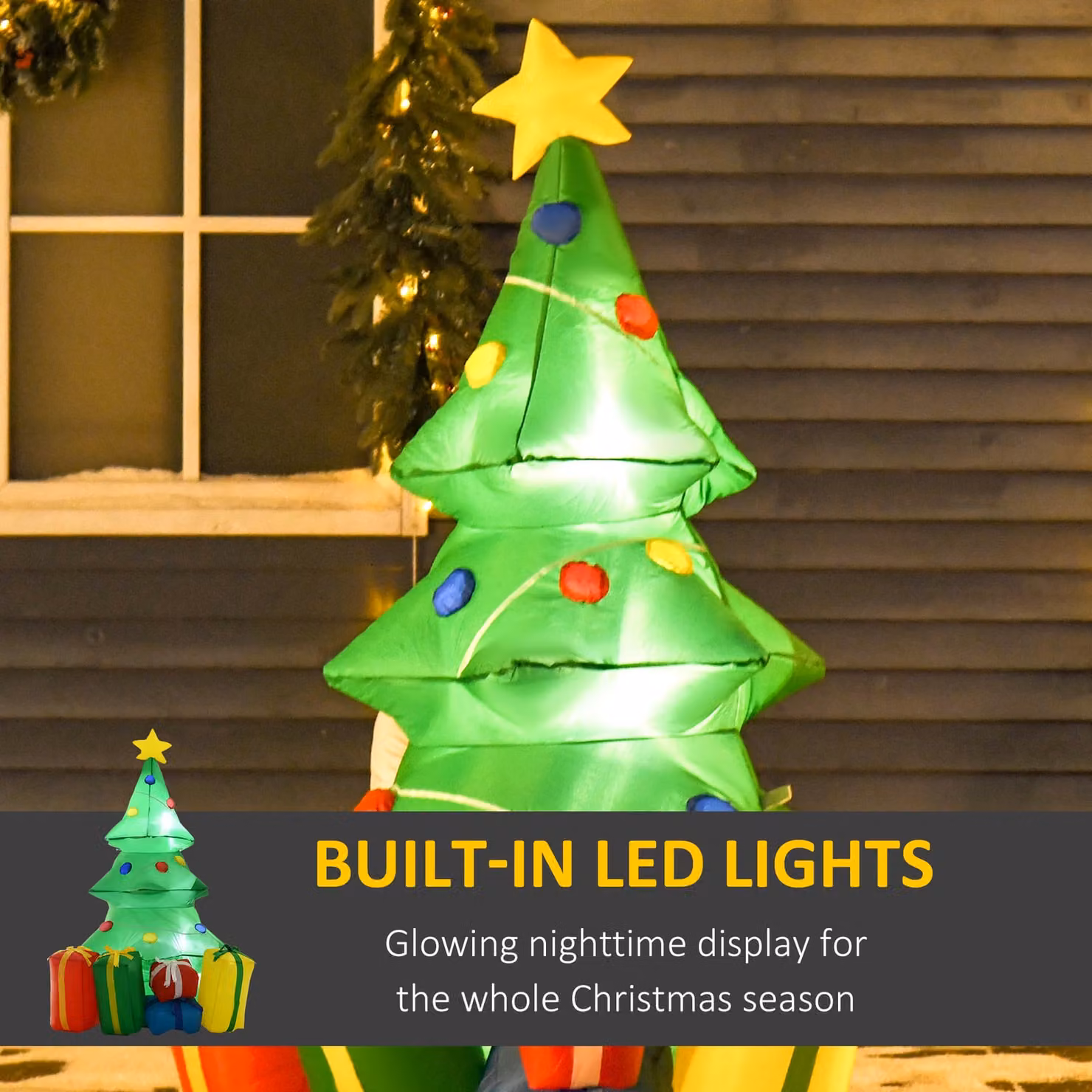 HOMCOM Inflatable Christmas Tree with LED Lights and Star Decoration in Green and White, Height: 150 cm – 3