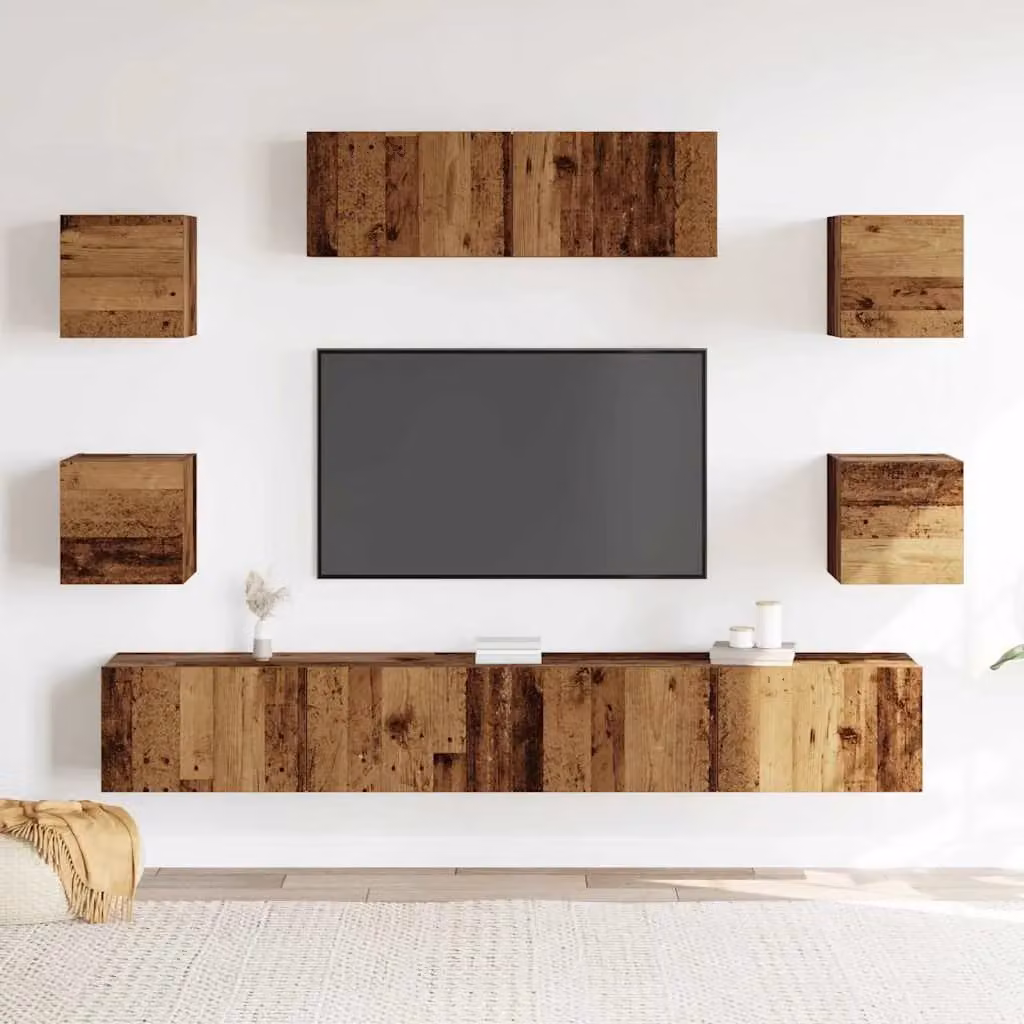 Berkfield Home 7 Piece Wall-mounted TV Cabinet Set in Brown Old Wood Finish – 2