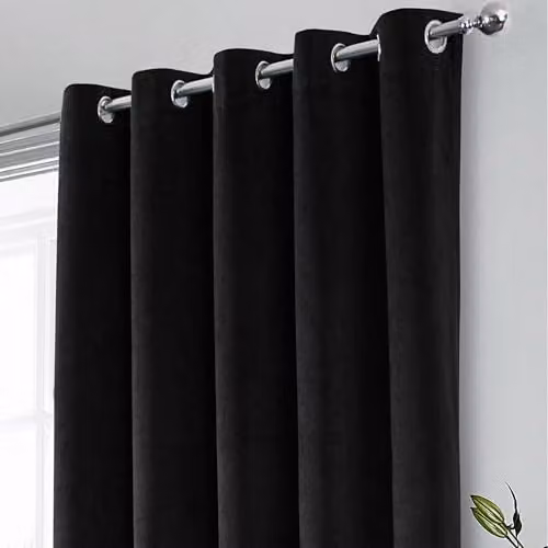 Enhanced Living Black Velvet Thermal Blackout Eyelet Curtains, W: 168 cm, D: 137 cm – 2