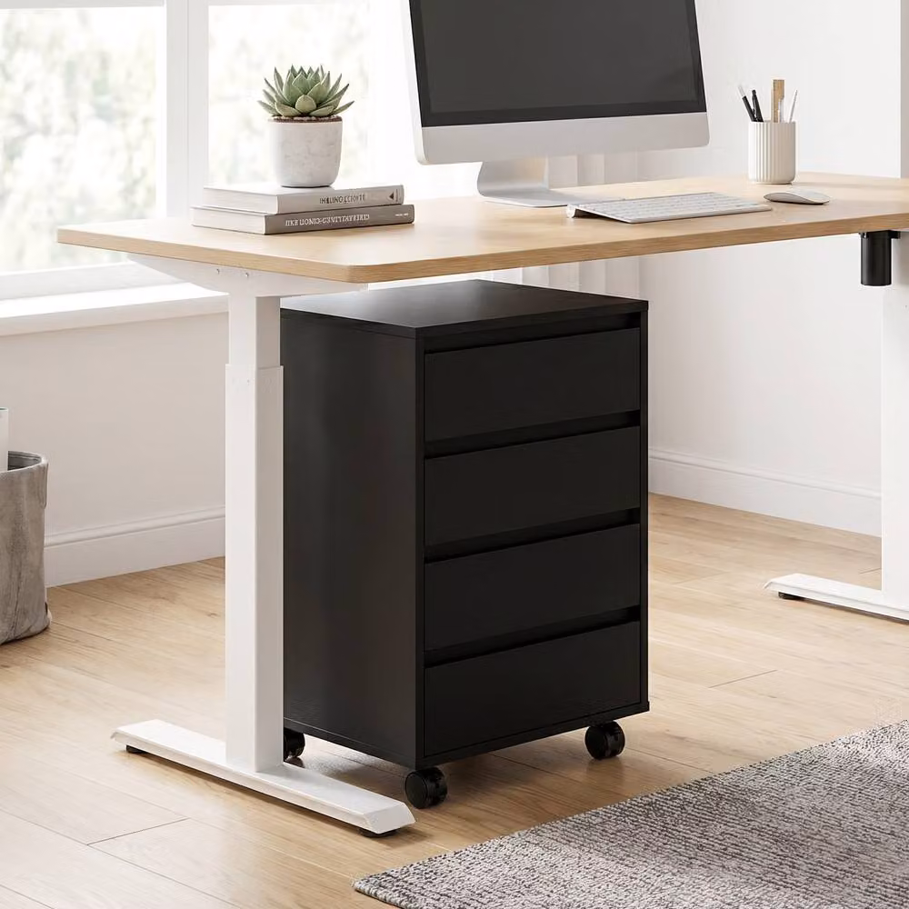 Rolipo 4-Drawer Mobile Office Filing Cabinet with Lock and Castors, Black – 4