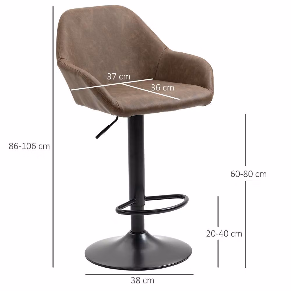 ERGOVEXA Set of 2 Luxe PU Leather Swivel Bar Stools in Dark Brown – 2