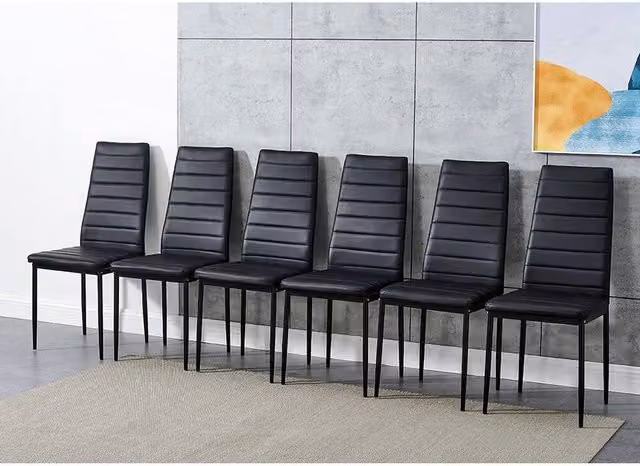FORGEVIO Set of 6 Black Modern Dining Chairs with High Back and Padded Faux Leather Seats – 1