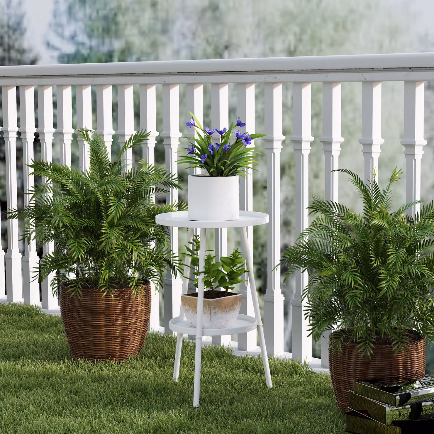 Outsunny Two-Tier Modern Round Metal Garden Table in Matt White – 6