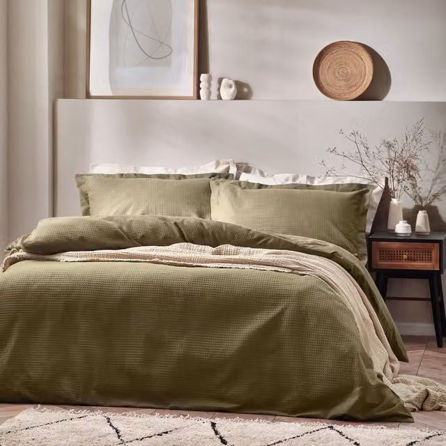 Terrys Green Waffle Textured Cotton Jacquard Duvet Cover Set