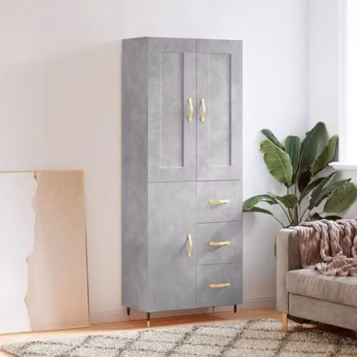 vidaXL Modern Highboard in Grey with Hinged Doors and Internal Shelves, W/D/H: 69.5 x 34 x 180 cm – 2