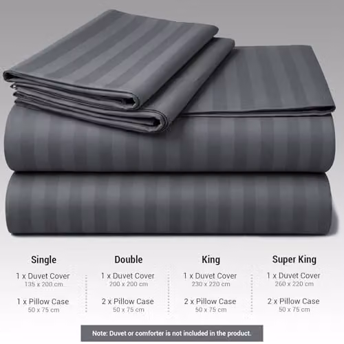 Pamposh Grey Modern Striped Microfibre Duvet Cover and Pillowcase Set, Super King – 3
