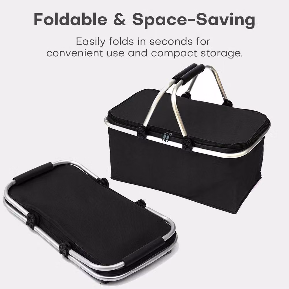 Kelvenix Foldable Picnic Basket with Handle in Black – 2