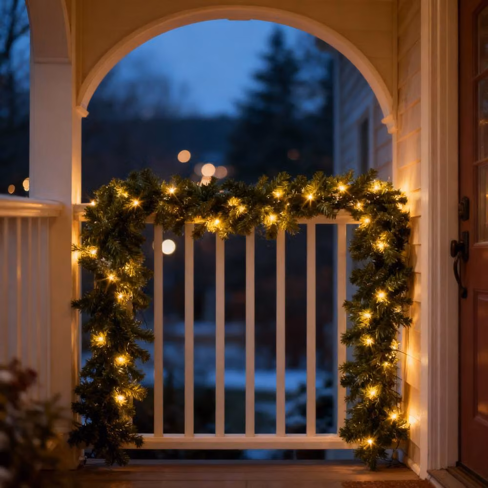 Shatchi 2-Pack Green Alaskan Christmas Garland with 70 Warm White LEDs, 2.7m – 3