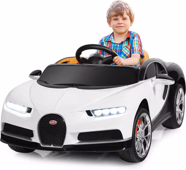 Costway 12V Bugatti Electric Kids Ride On Car with Light and Sound, White
