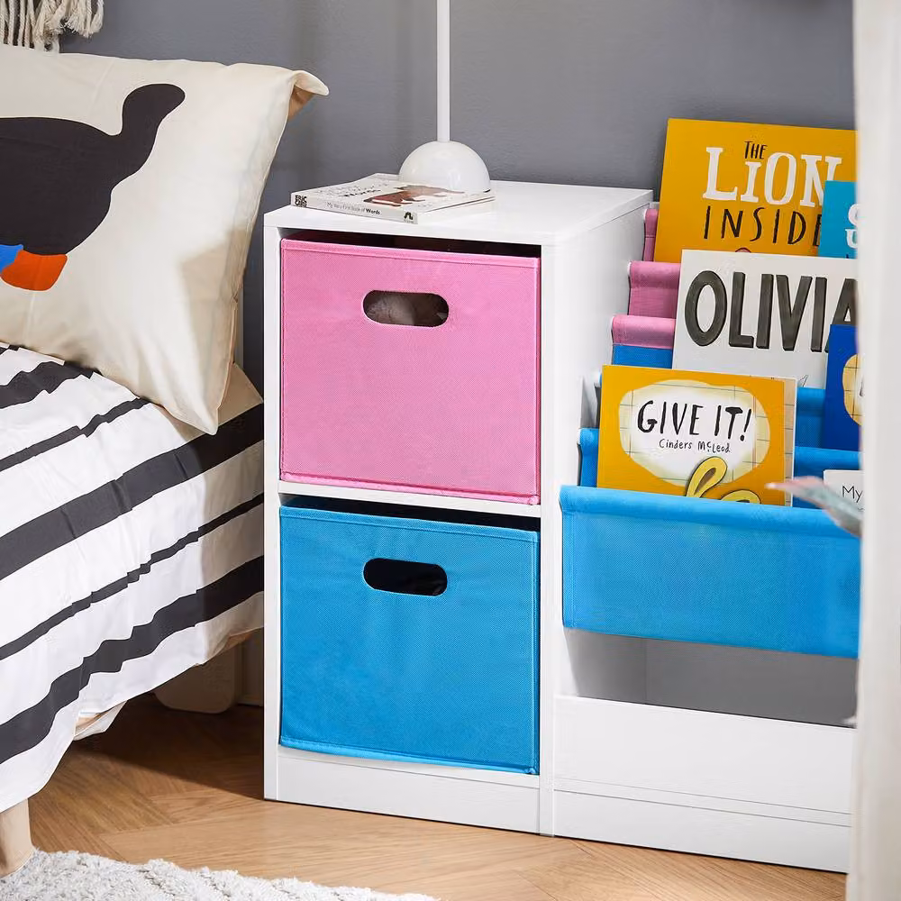 SoBuy Kids Bookcase with Fabric Bins in Pink, Blue, Multicolour or White – 3