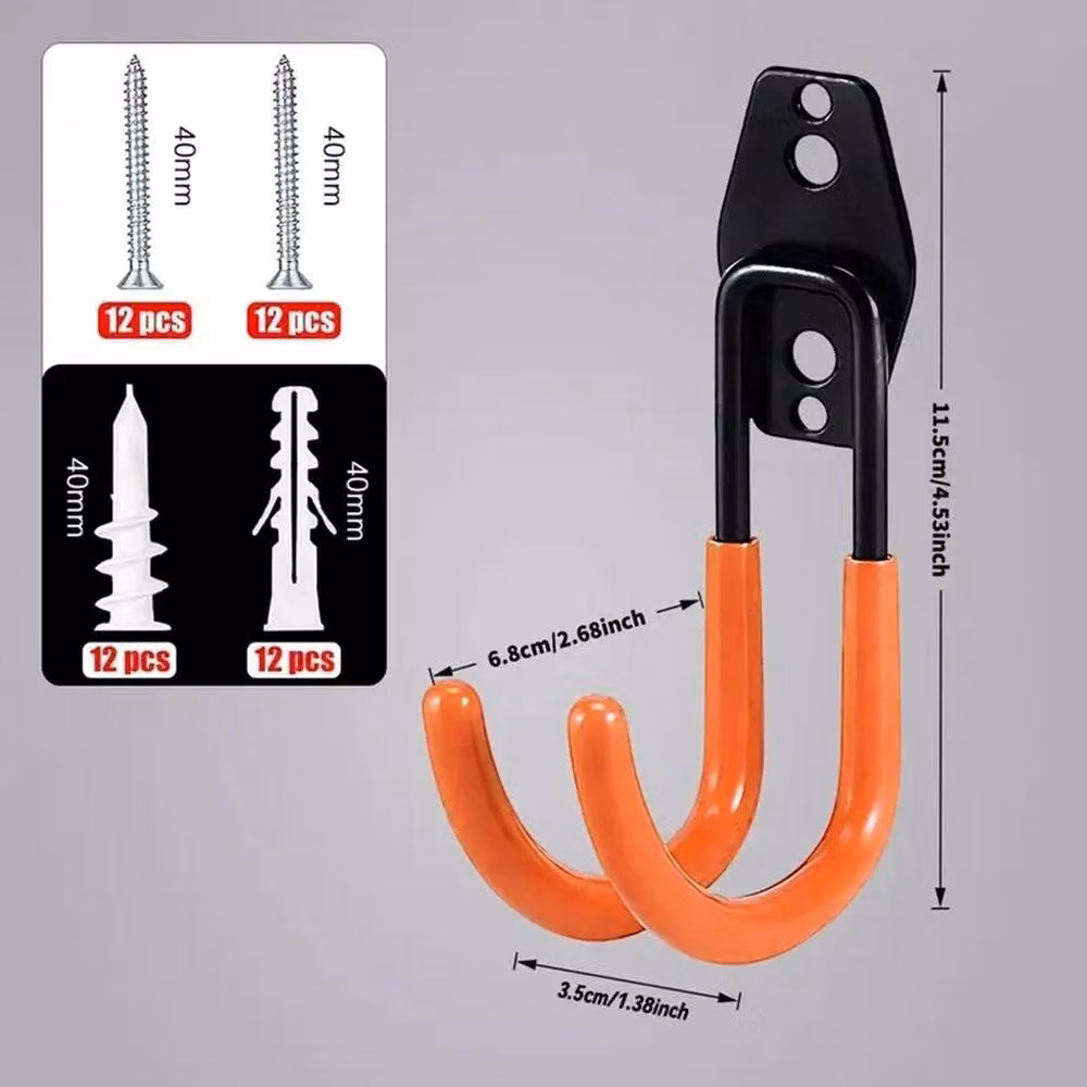 VOGREX 6 Pack Heavy Duty Orange Metal and PVC Garage Wall Hooks for Garden Tools – 2