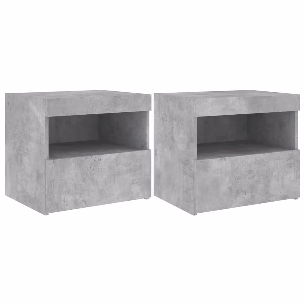 Berkfield Home Set of 2 Modern Bedside Cabinets with Integrated LED Lights in Concrete Grey, W/D/H: 50 x 40 x 45 cm – 1