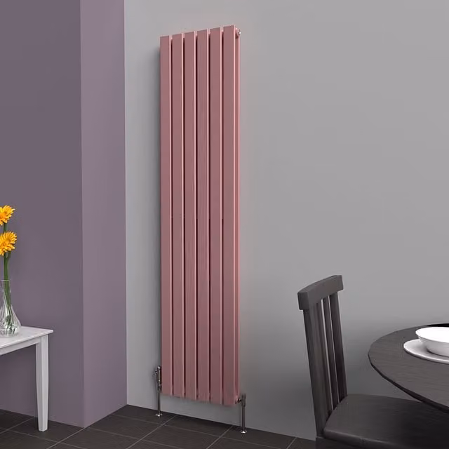 Lux Heat Flat Coloured Vertical Radiator in Pastel Pink, H 180 cm x W 42 cm