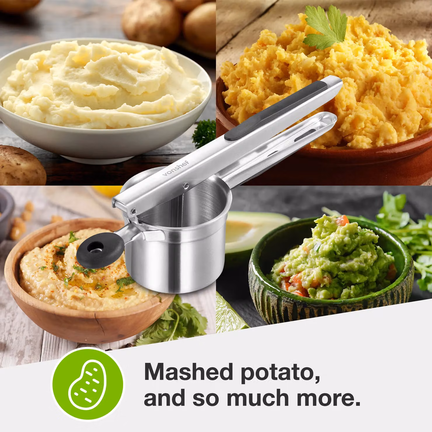 VonShef Stainless Steel Potato Ricer with Silicone Soft-Grip Handle in Silver – 3