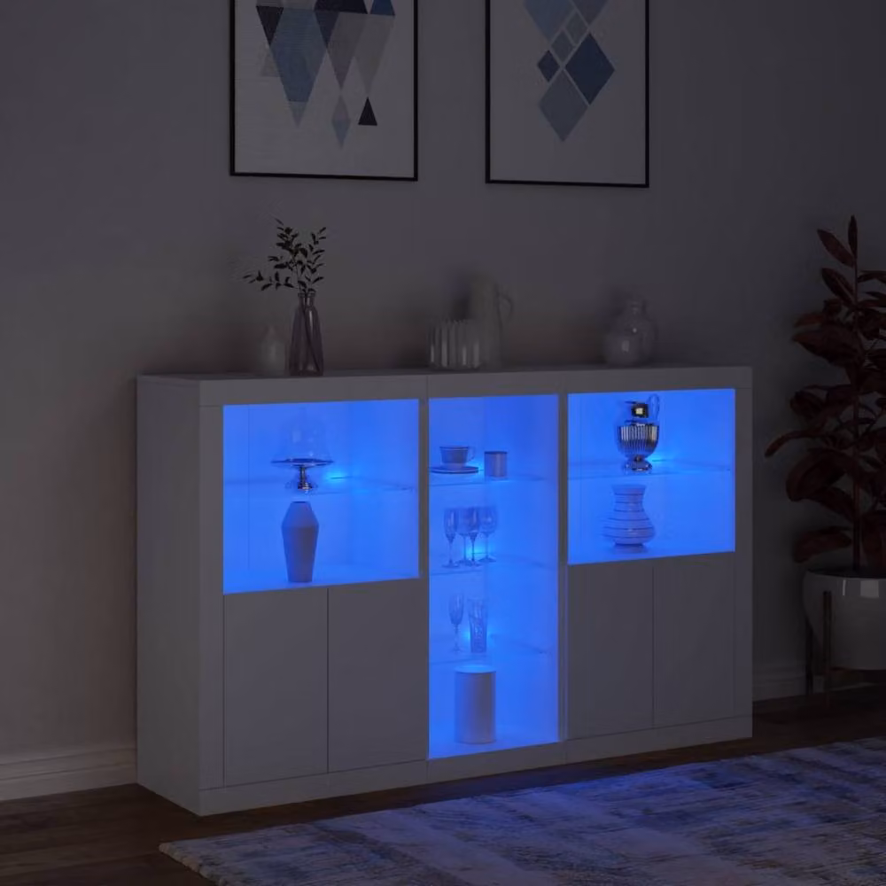 Berkfield Home White Sideboard with Integrated LED Lights W: 162 cm, D: 37 cm, H: 100 cm – 2