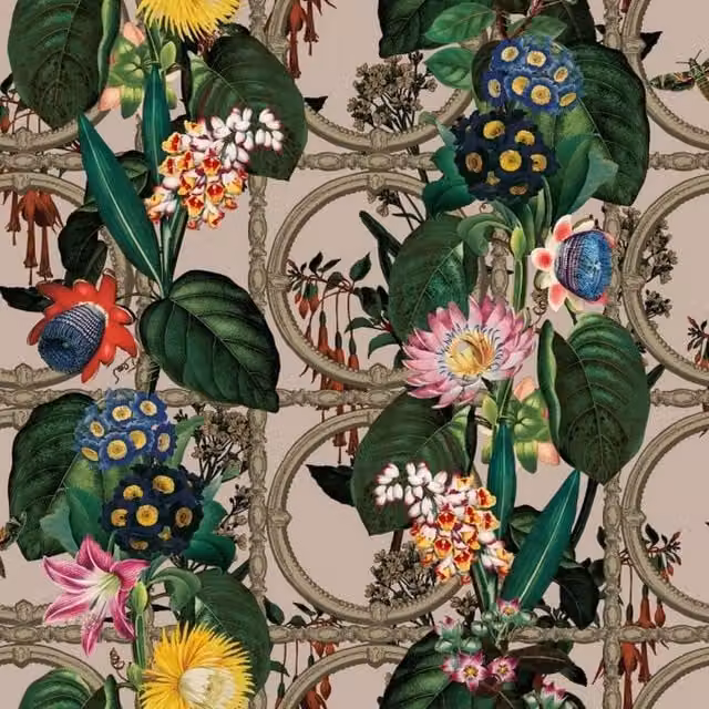 Holden Decor Outside In Floral Gate Botanical Wallpaper in Beige and Multicolour – 1