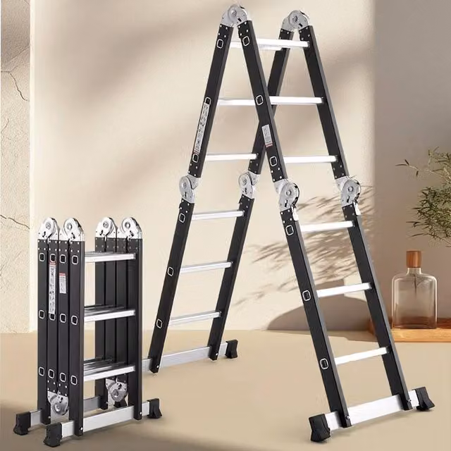 Ventryn 12-in-1 Aluminium Multi-Purpose Folding Combination Step Ladder, Black, 3.5m