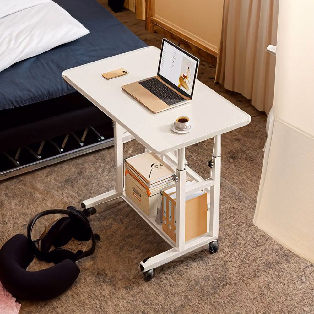 ExtraStar Height Adjustable Mobile Laptop Desk with Storage Shelf in White – 2