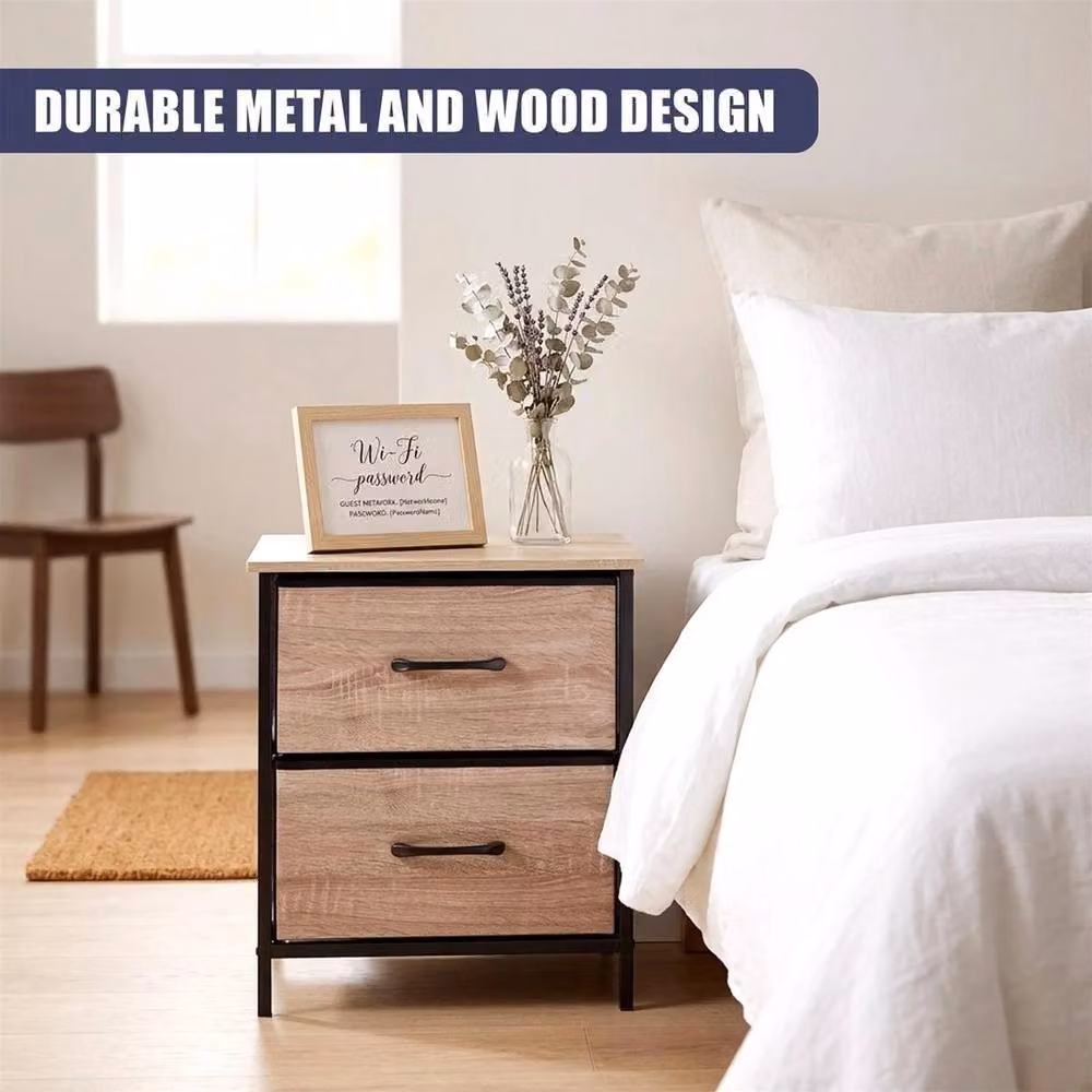 EONLION Modern Brown Bedside Table with 2 Removable Drawers – 5