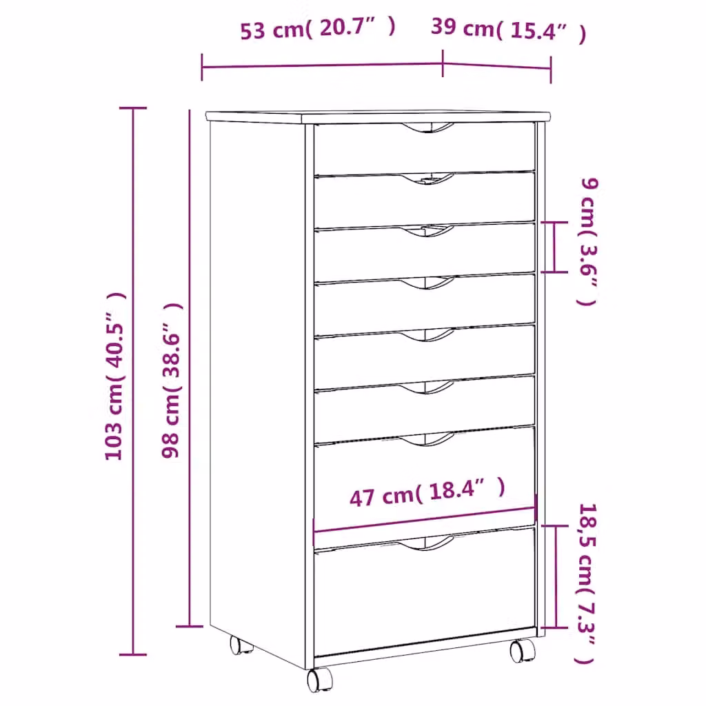 Berkfield Home MOSS Rolling Cabinet with Drawers in Black Solid Pine Wood – 4