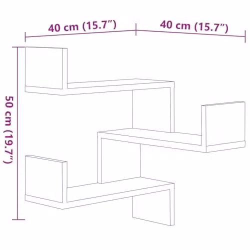 vidaXL Set of 2 Modern Wall Mounted Corner Shelves in Smoked Oak, W/D/H: 40 x 40 x 50 cm – 3