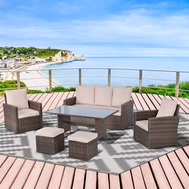 Outsunny Modern Brown PE Rattan and Metal Patio Furniture Set